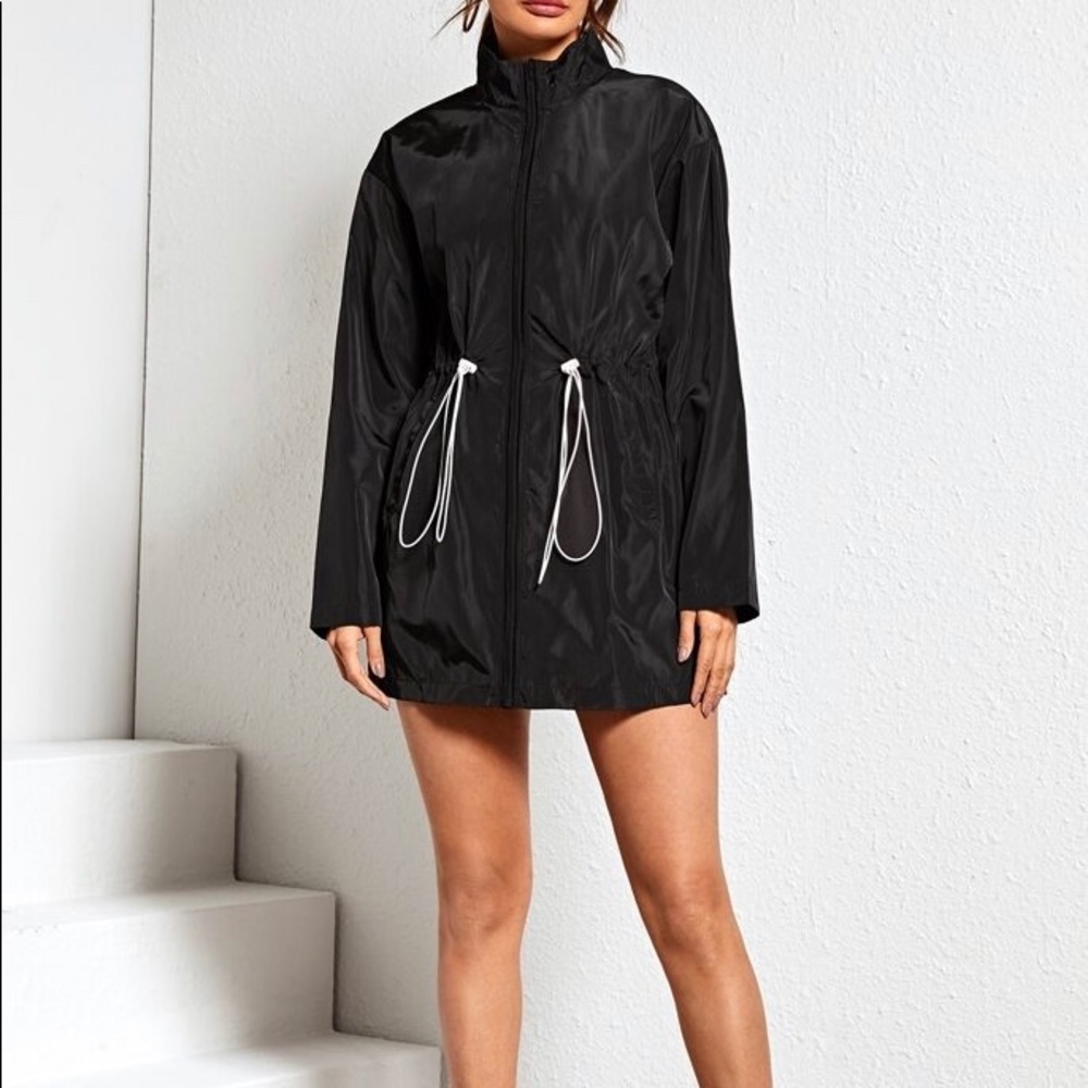 NWT Black Windbreaker Jacket Sporty Coat